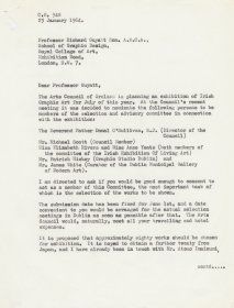 Letter from Speer Ogle, Organiser and Exhibitions Officer, the Arts Council to Professor Richard Guyatt, School of Graphic Design, Royal College of Art.  (Page 1 of 2)